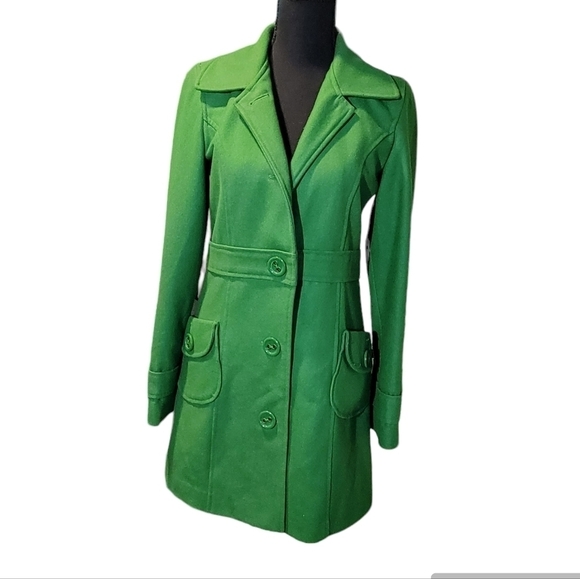 Tulle by Anthropologie Retro Green Wool Blend Vintage Inspired Pea Coat Size M - Picture 1 of 11